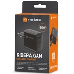 Cargador USB Natec Ribera GaN 1X USB-A + 1X USB-C 65W negro NUC-2145 - NT37300 - 09