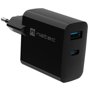Cargador USB Natec Ribera GaN 1X USB-A + 1X USB-C 65W negro NUC-2145