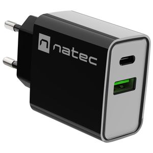 Cargador USB Natec Ribera 1X USB-A + 1X USB-C 20W negro NUC-2062