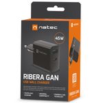 Cargador USB Natec Ribera GaN 1X USB-A + 1X USB-C 45W negro NUC-2143 - NT37100 - 09