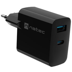 Cargador USB Natec Ribera GaN 1X USB-A + 1X USB-C 45W negro NUC-2143
