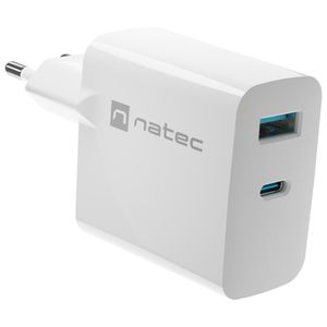 Cargador USB Natec Ribera GaN 1X USB-A + 1X USB-C 45W blanco NUC-2142