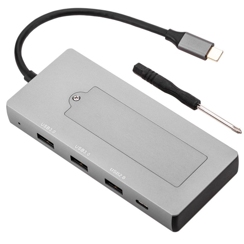 Conversor USB-C a HDMI 4k y ethernet RJ45 y USB-A y USB-C con socket de almacenamiento NGFF M2 - UH08800 - 01