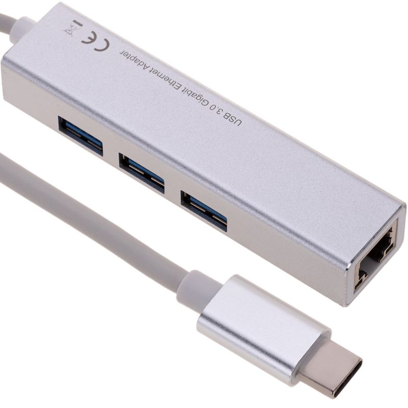 Adaptador USB 3.0 tipo C a RJ45 Gigabit Ethernet con hub 3 puertos USB tipo A - RA01900 - 01