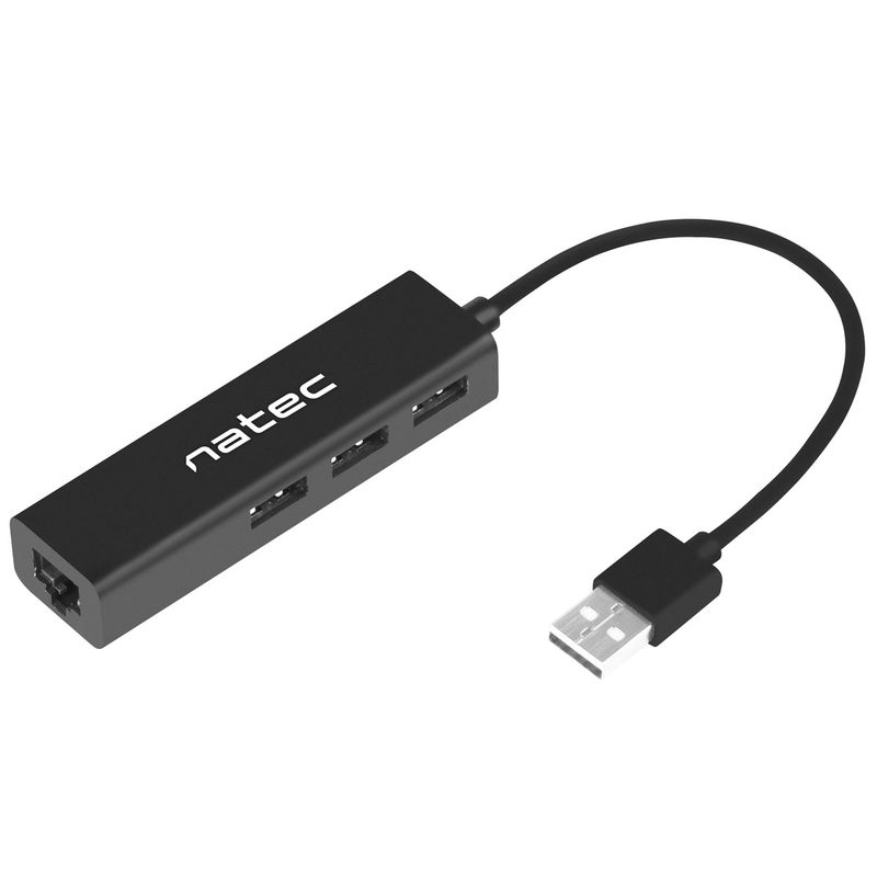 Hub USB tipo A 2.0 de 3 puertos + RJ45 negro Natec Dragonfly NHU-1413 - NT35900 - 01
